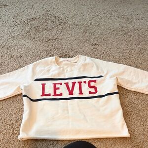 Levi's Kids Cream Sweatshirt with Red Logo and Navy Stripes